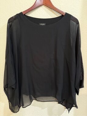 J. Jill Black Wearever Collection Sheer Layered Tunic Top Small Petite